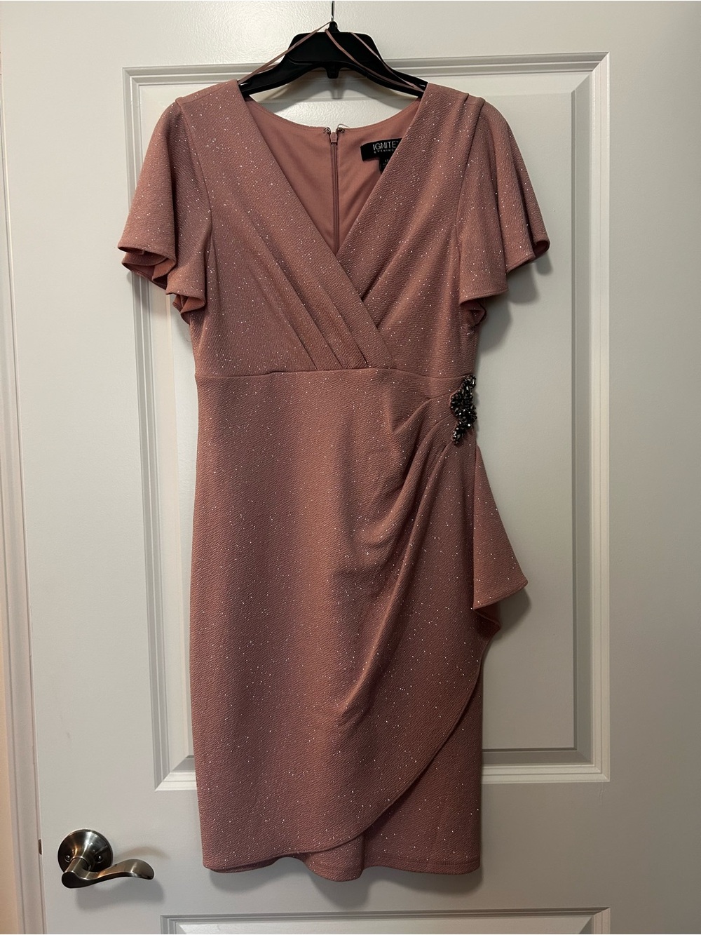 Kensie Dusty Rose Sparkle Wrap-Effect Midi Dress